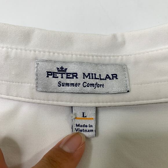 Peter Millar Shirt Mens L Large White Navy Davenport Performance Summer Comfort - Picture 4 of 10